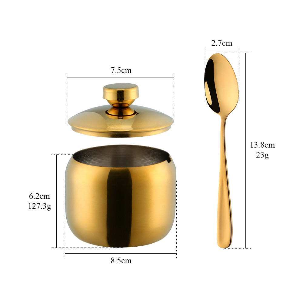 Gold Stainless Steel Seasoning, Spice, Salt and Sugar Condiment Pot Set