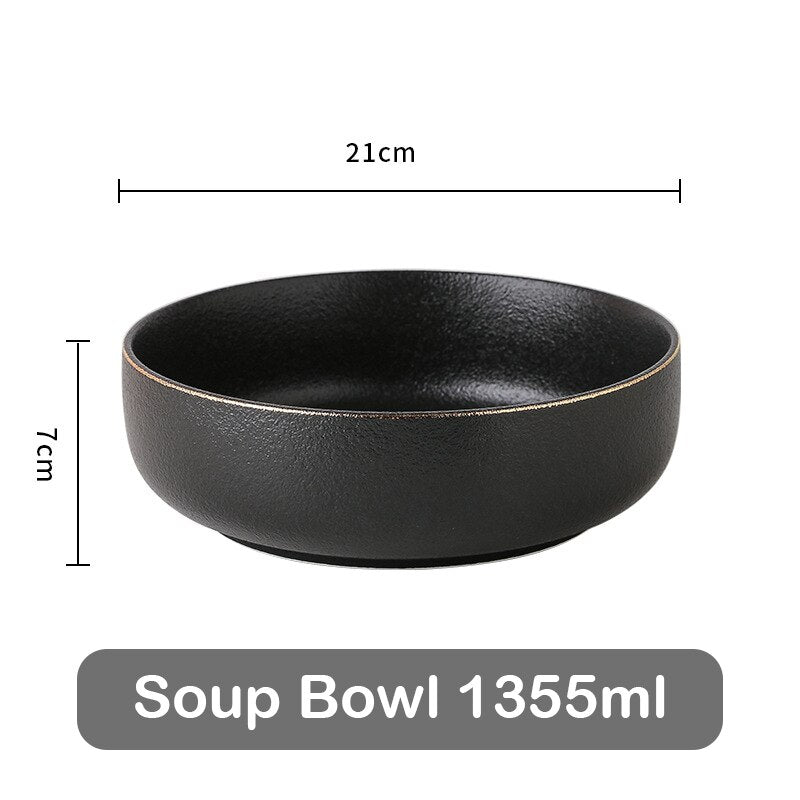 Black Matte Gold Edge Dinnerware Set