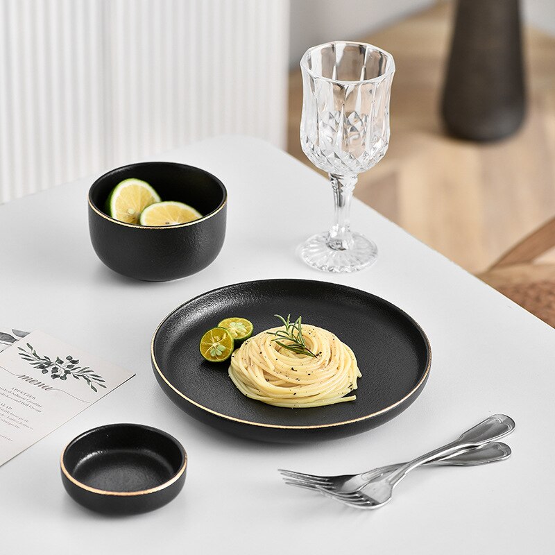 Black Matte Gold Edge Dinnerware Set
