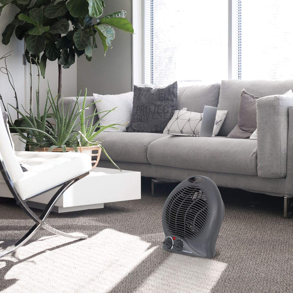 Mellerware Heater Floor Fan Plastic Graphite 2Heat Settings 2000W "Swiss"