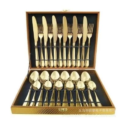 Set Of 24pcs Gold Plated Cutlery Spoon Fork And Knife_0