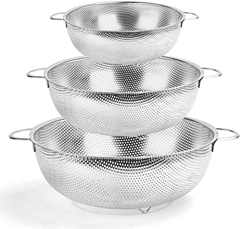 Stainless steel mesh strainer colander 3 set-silver_0