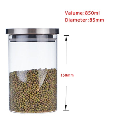 Glass Jar Container with Stainless Steel Cover for Cereals, Spices, Coffee etc