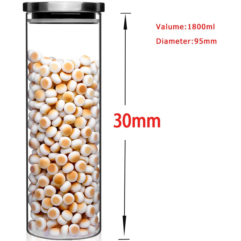Glass Jar Container with Stainless Steel Cover for Cereals, Spices, Coffee etc
