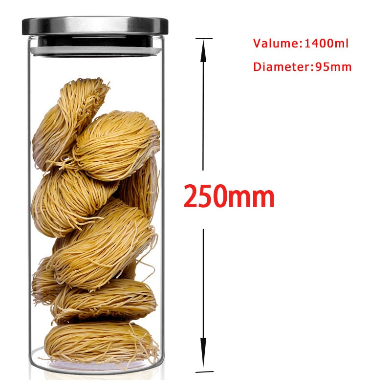 Glass Jar Container with Stainless Steel Cover for Cereals, Spices, Coffee etc