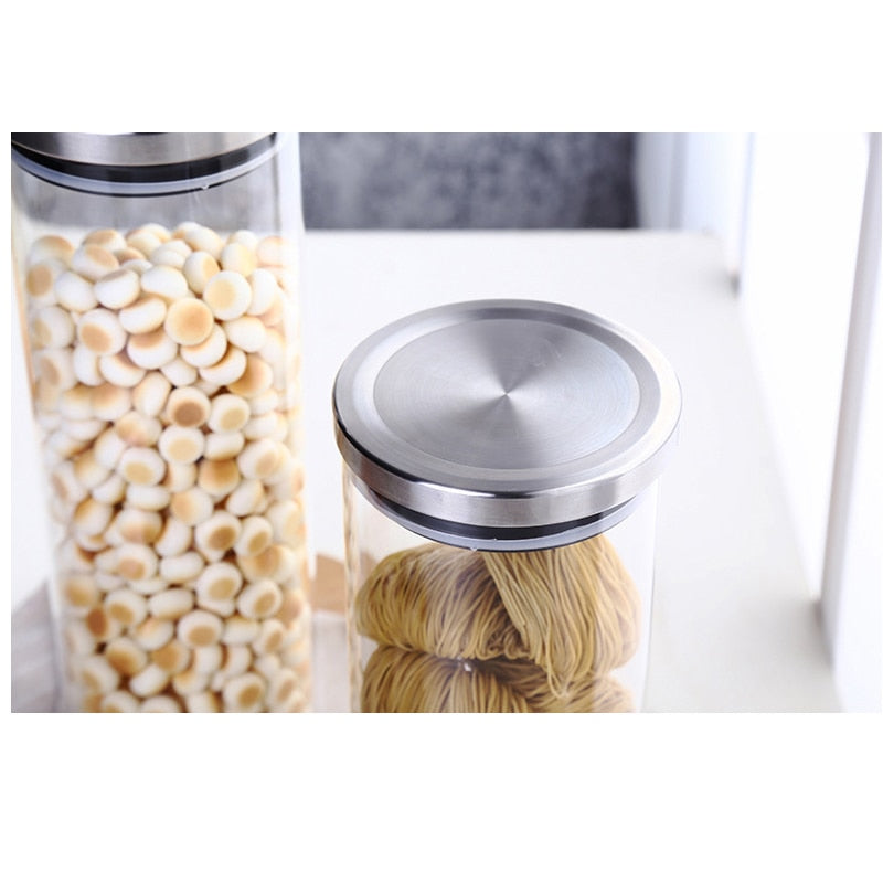 Glass Jar Container with Stainless Steel Cover for Cereals, Spices, Coffee etc
