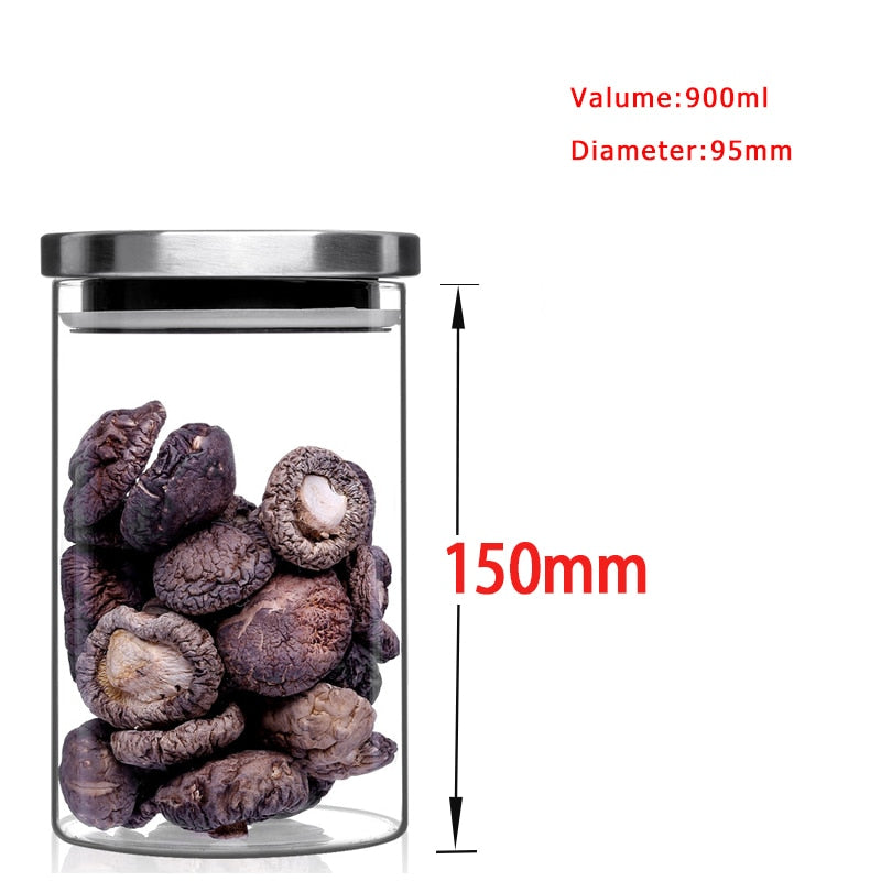 Glass Jar Container with Stainless Steel Cover for Cereals, Spices, Coffee etc