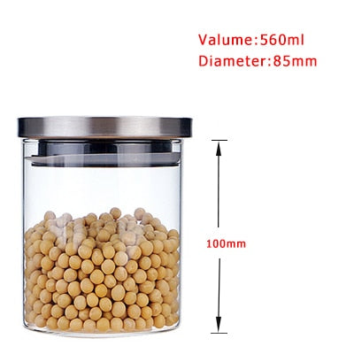 Glass Jar Container with Stainless Steel Cover for Cereals, Spices, Coffee etc