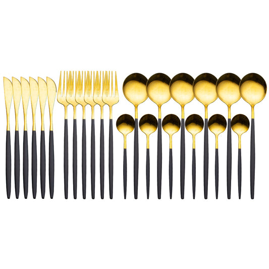 24pcs Upscale Stainless Steel Gold Dinnerware Set