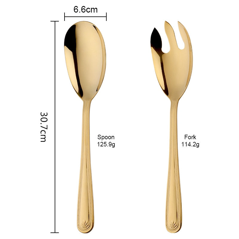 Big Stainless Steel Salad Spoon and Fork Set