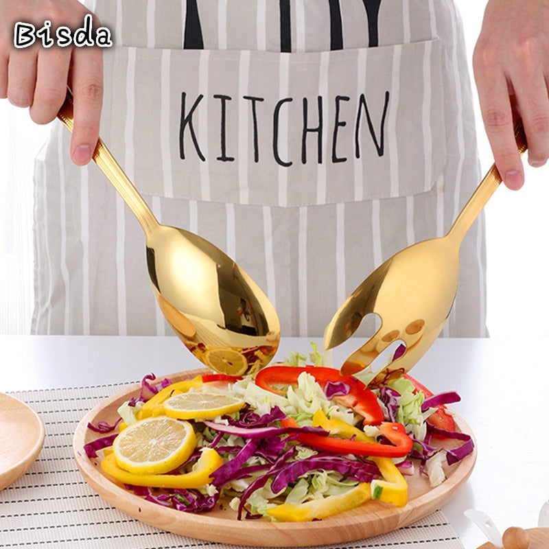 Big Stainless Steel Salad Spoon and Fork Set