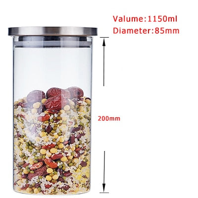 Glass Jar Container with Stainless Steel Cover for Cereals, Spices, Coffee etc