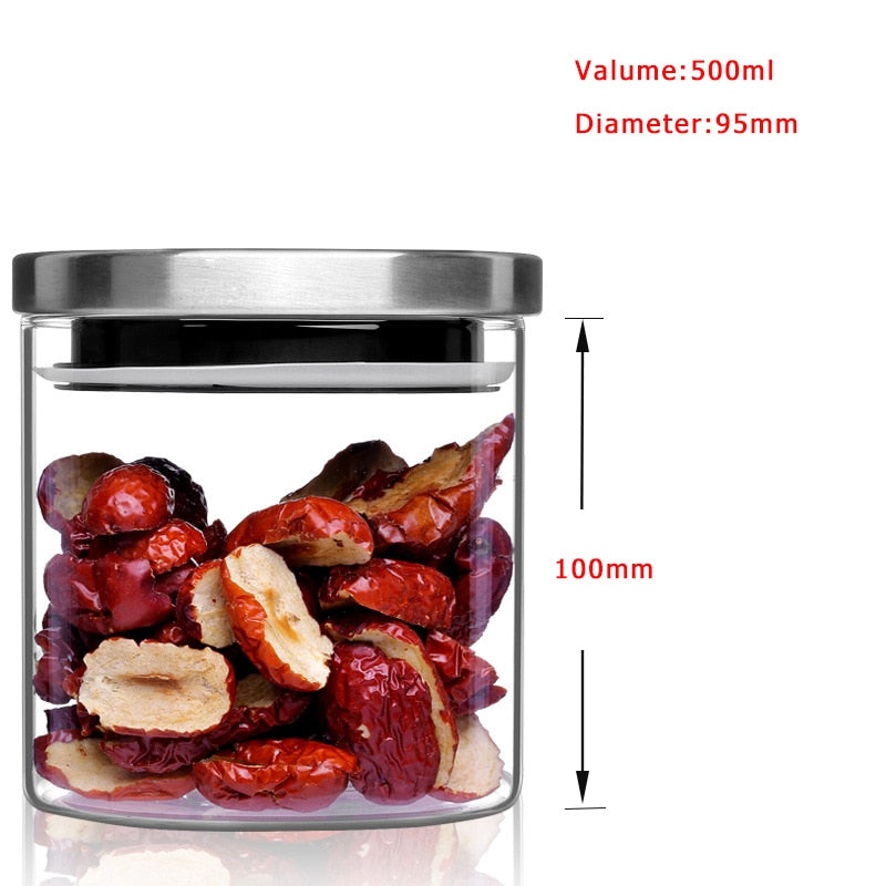 Glass Jar Container with Stainless Steel Cover for Cereals, Spices, Coffee etc
