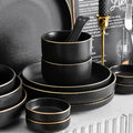 Black Matte Gold Edge Dinnerware Set