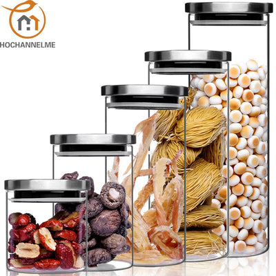 Glass Jar Container with Stainless Steel Cover for Cereals, Spices, Coffee etc