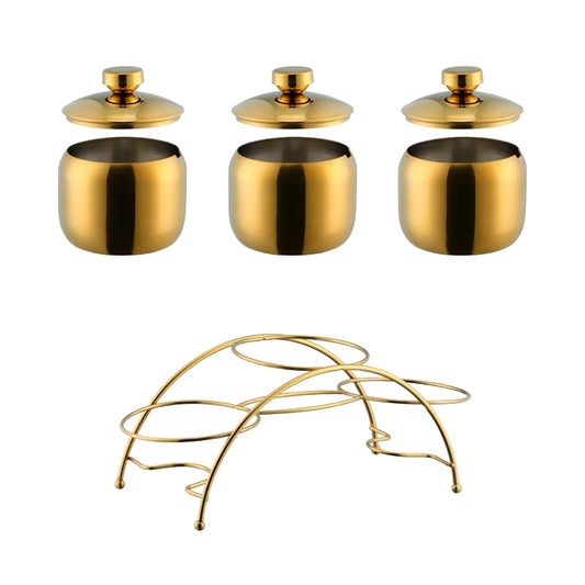 Gold Stainless Steel Seasoning, Spice, Salt and Sugar Condiment Pot Set
